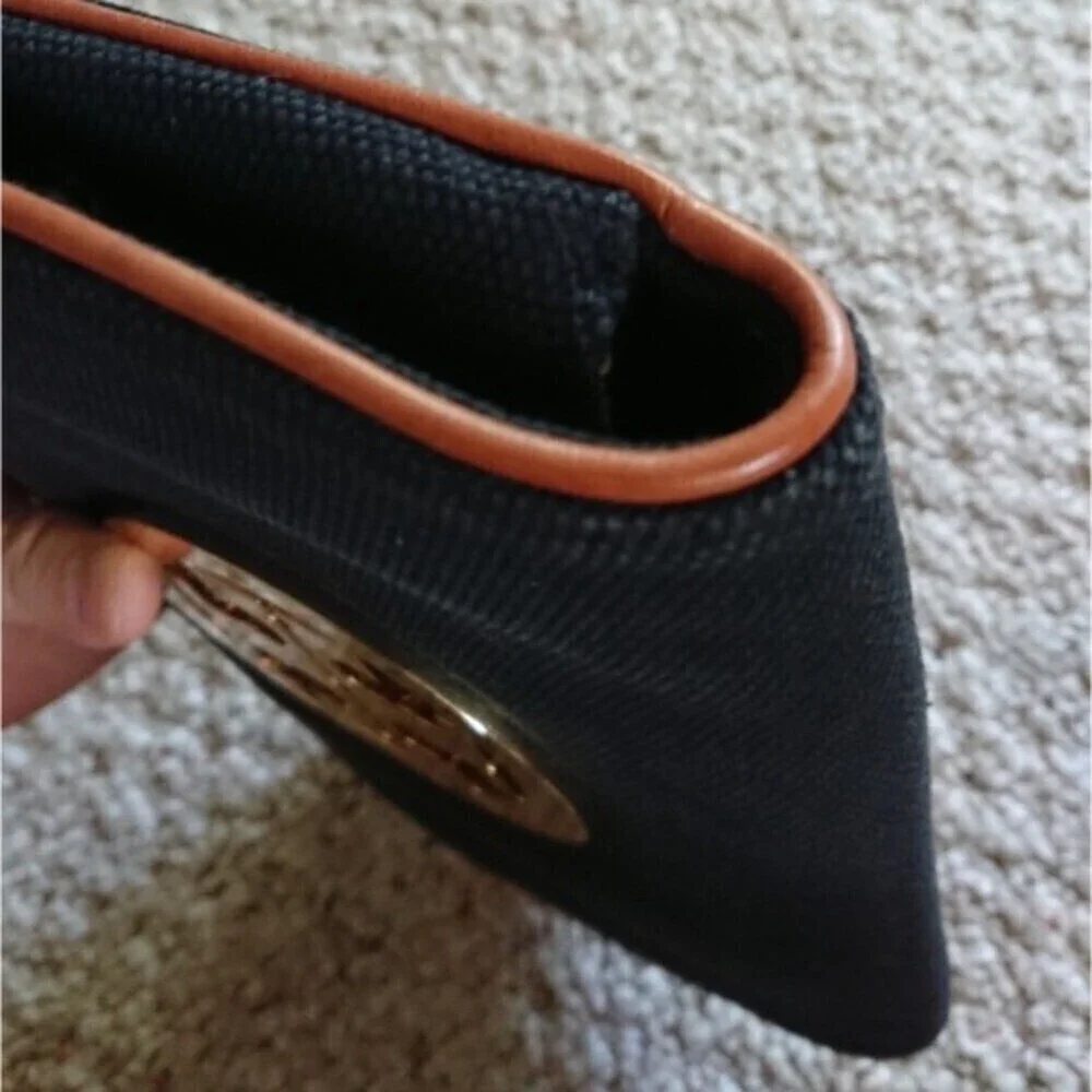 Tory Burch dark blue Canvas with leather Trim Clutch